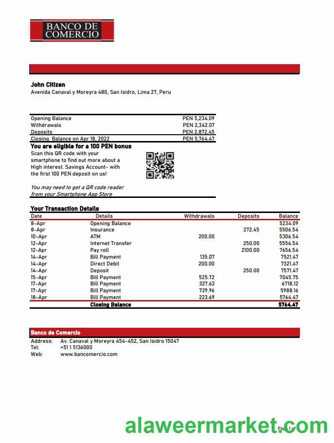Peru Banco de Comercio bank statement xls